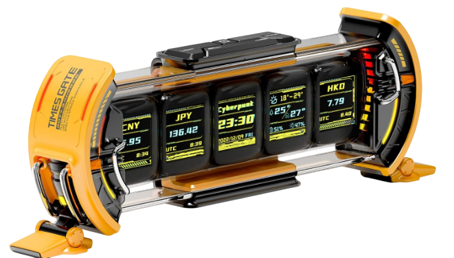 Divoom Times Gate cyberpunk RGB gaming clock with 5-screen pixel art display for desk or gaming room