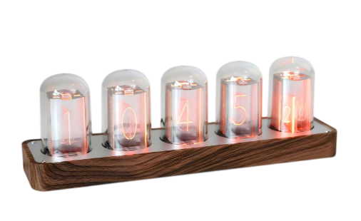 ClocTeck Nixie tube clock – retro RGB LED digital desk clock with wood grain finish and WiFi time sync